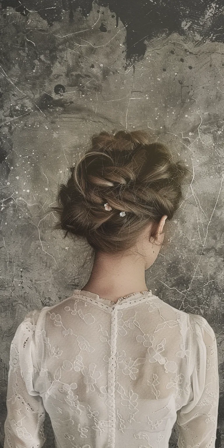 texture powder Updo, Milkmaid braid, Chignon, Ballerina bun, Historical Christian hairstyles