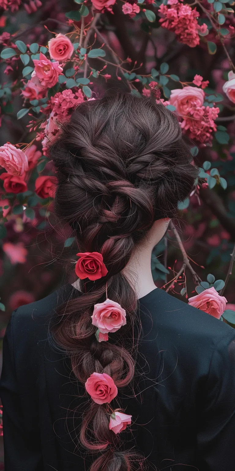 rose hairstyle Updo, Chignon, Milkmaid braid, French Waterfall braids