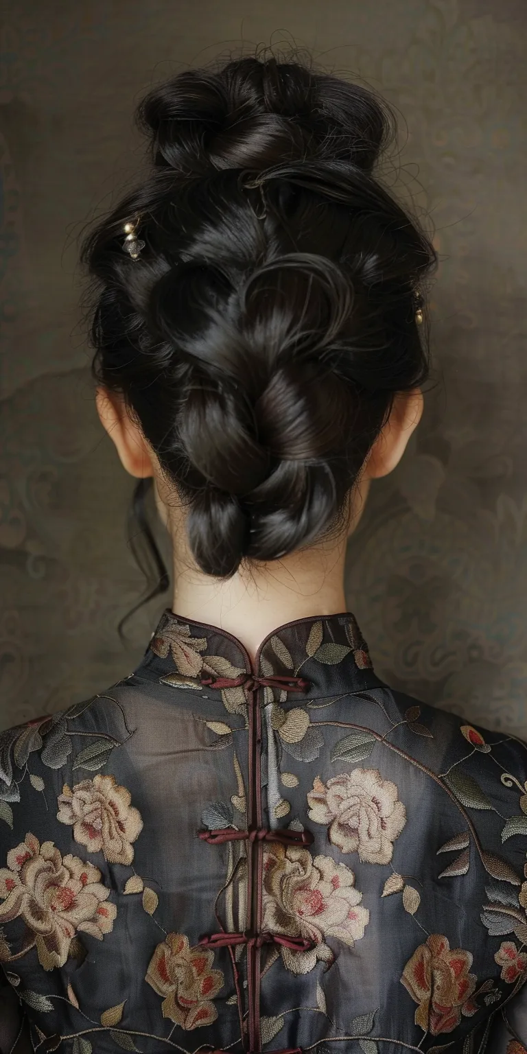 chinese hairstyle Japanese women's hairstyles, Milkmaid braid, Updo, French twist, Chignon