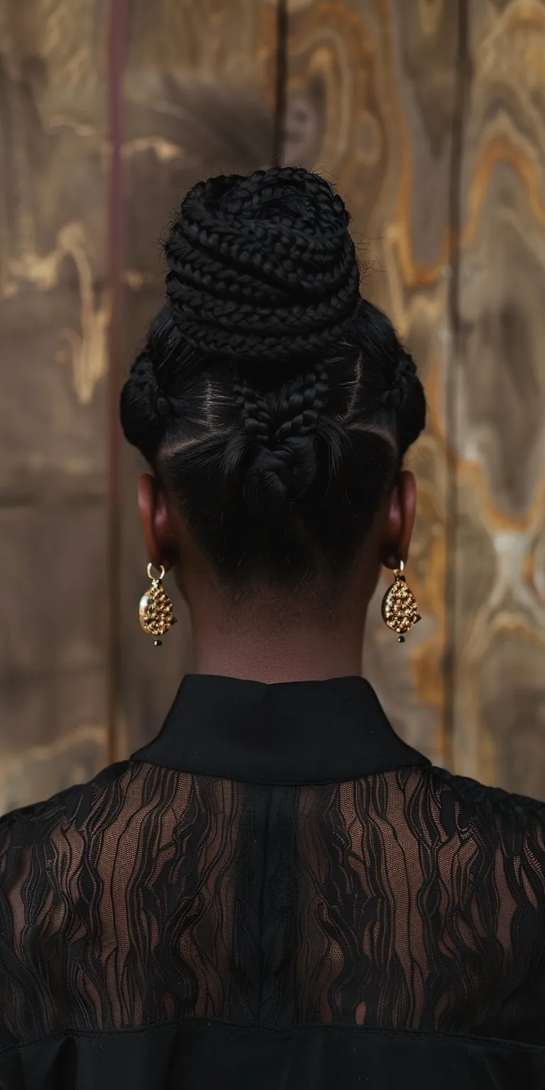 braided bun Updo, French twist, Chignon, Laid edges, Finger wave