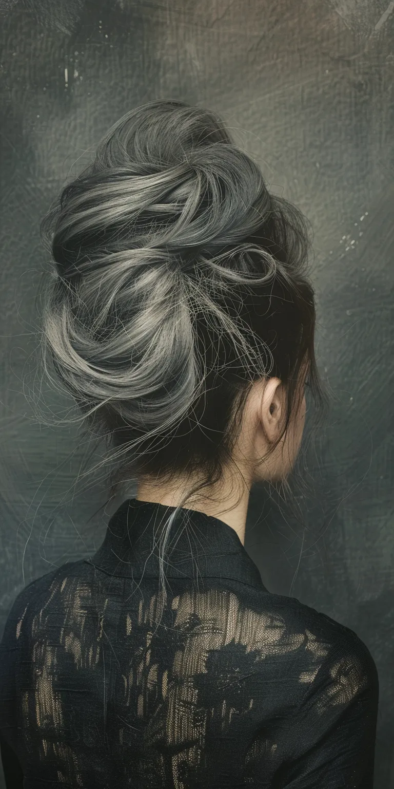 texture powder Layered hair, Japanese women's hairstyles, Chignon, Updo, Asymmetric cut