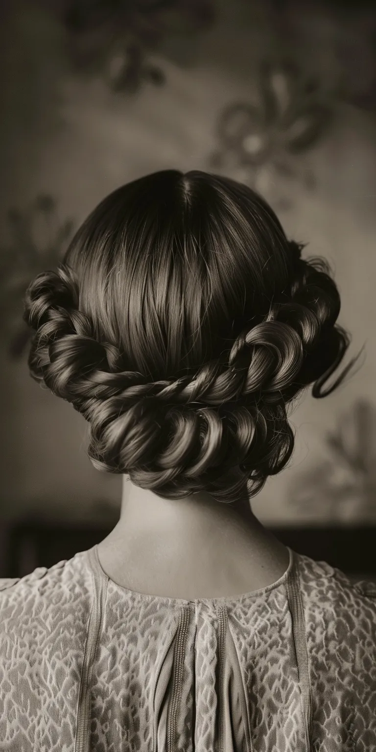 1930s hairstyles Milkmaid braid, Updo, Chignon, French twist, Finger wave