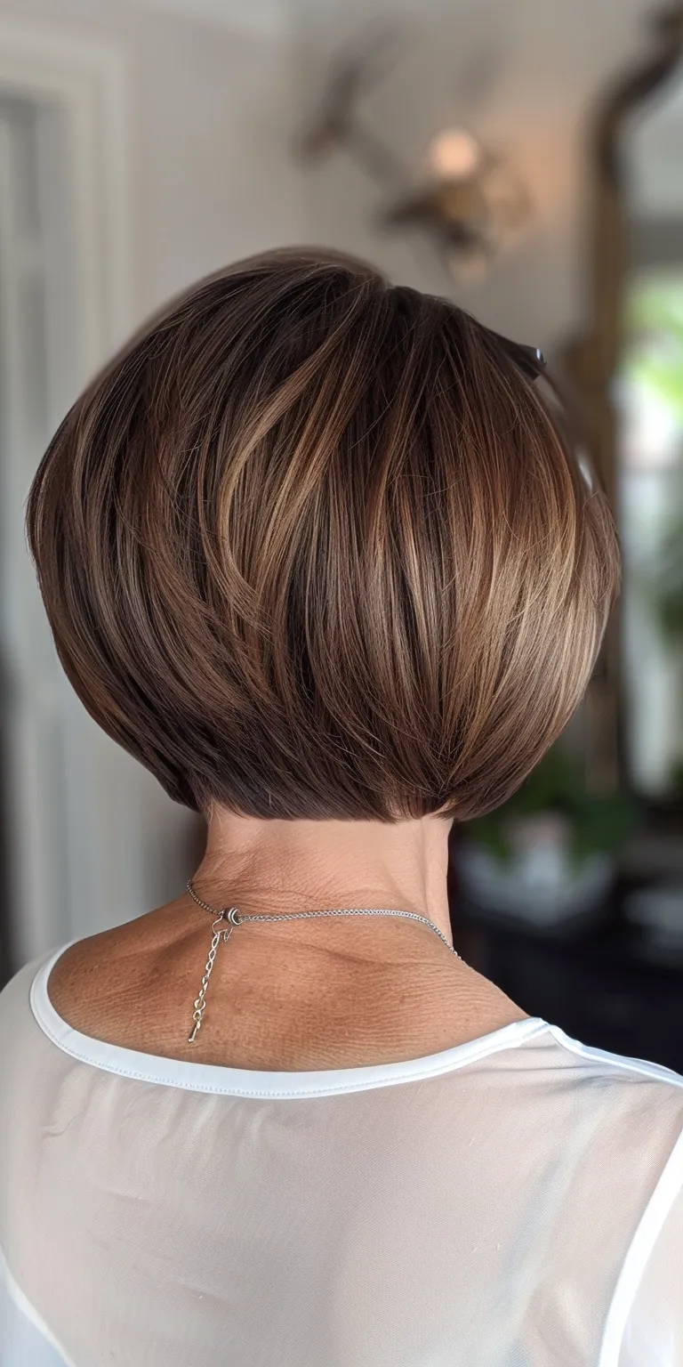 layered bob haircuts Asymmetric cut, Short brush French twist, Professional Stacked