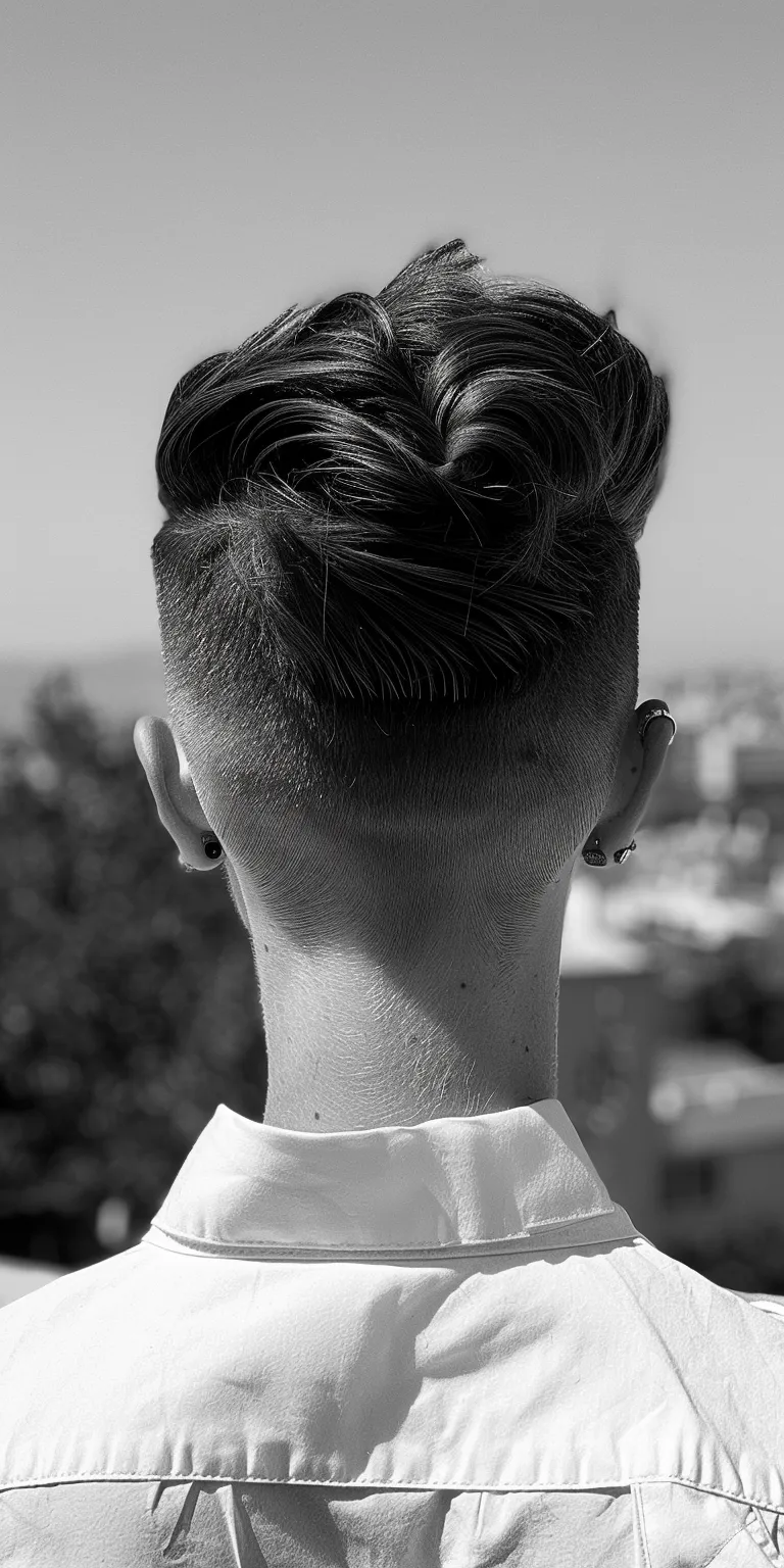 undercut slick back Pompadour, Mohawk, Hi-top fade, French twist, Short and sides