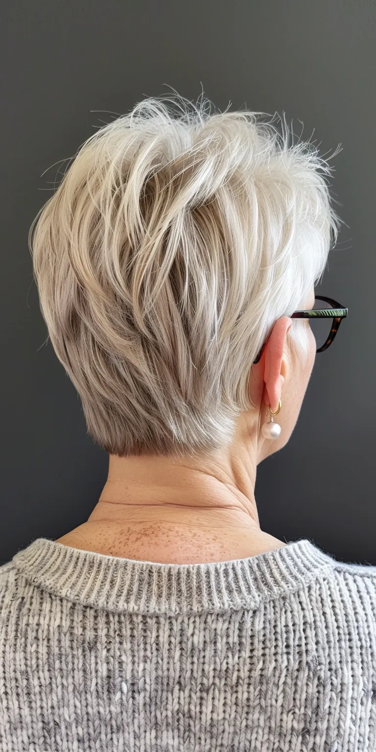 short hairstyles for fine hair over 60 Short brush cut, Asymmetric Digital perm, Pixie Professional cut