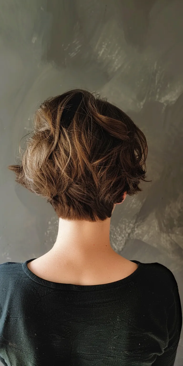 short layered haircuts Asymmetric cut, Digital perm, Chignon, Layered hair, Updo