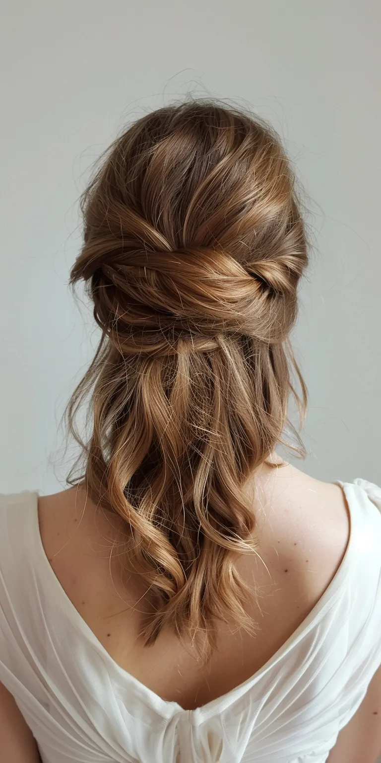 half up hairstyles Updo, Chignon, French twist, Waterfall braids, braid