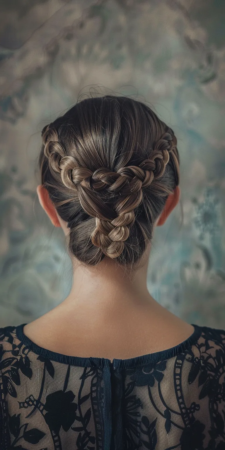 braided bun Milkmaid braid, Updo, Chignon, French twist, braid