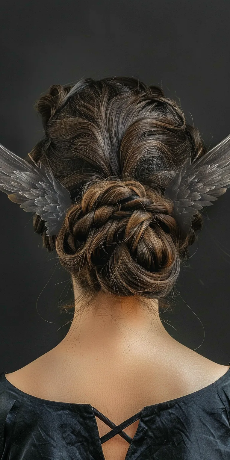 wings hairstyle Feathered hair, Chignon, Updo, French twist, Milkmaid braid