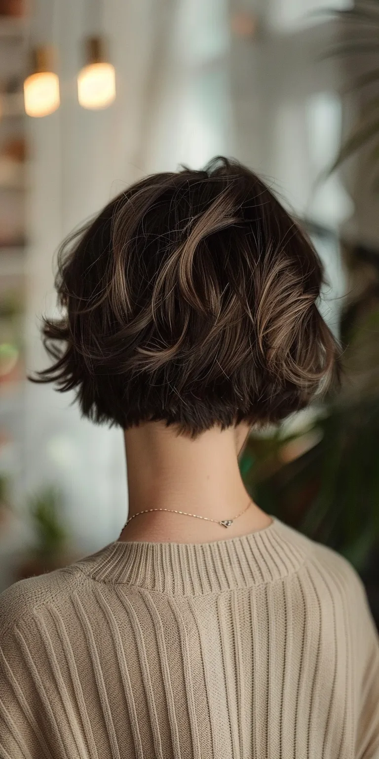 short haircuts for wavy hair Asymmetric cut, Short brush Digital perm, Bob Butterfly haircut