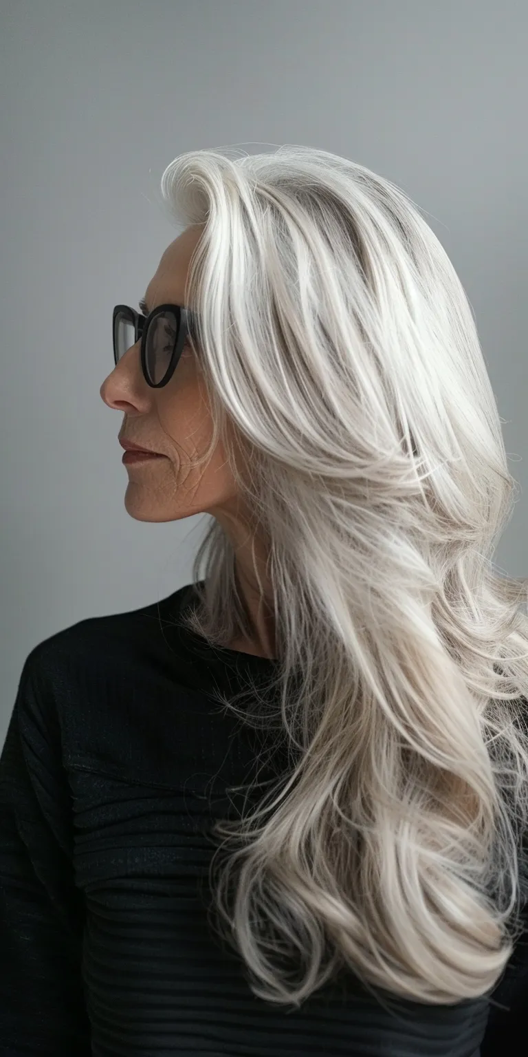 long hairstyles for women over 60 Layered hair, Digital perm, Asymmetric cut, Feathered Extensions