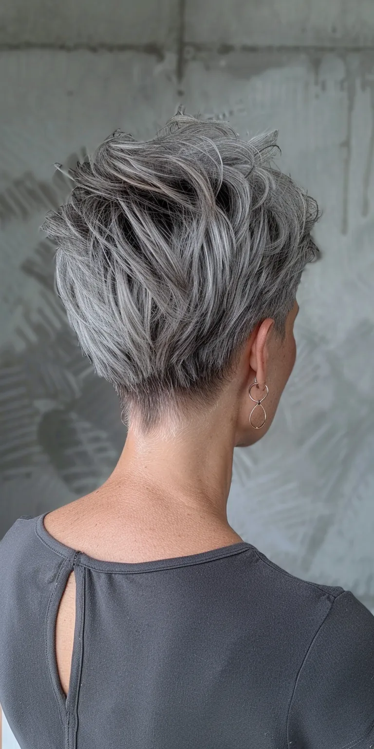 short grey hairstyles Asymmetric cut, Frosted tips, Short brush Layered hair, Feathered hair