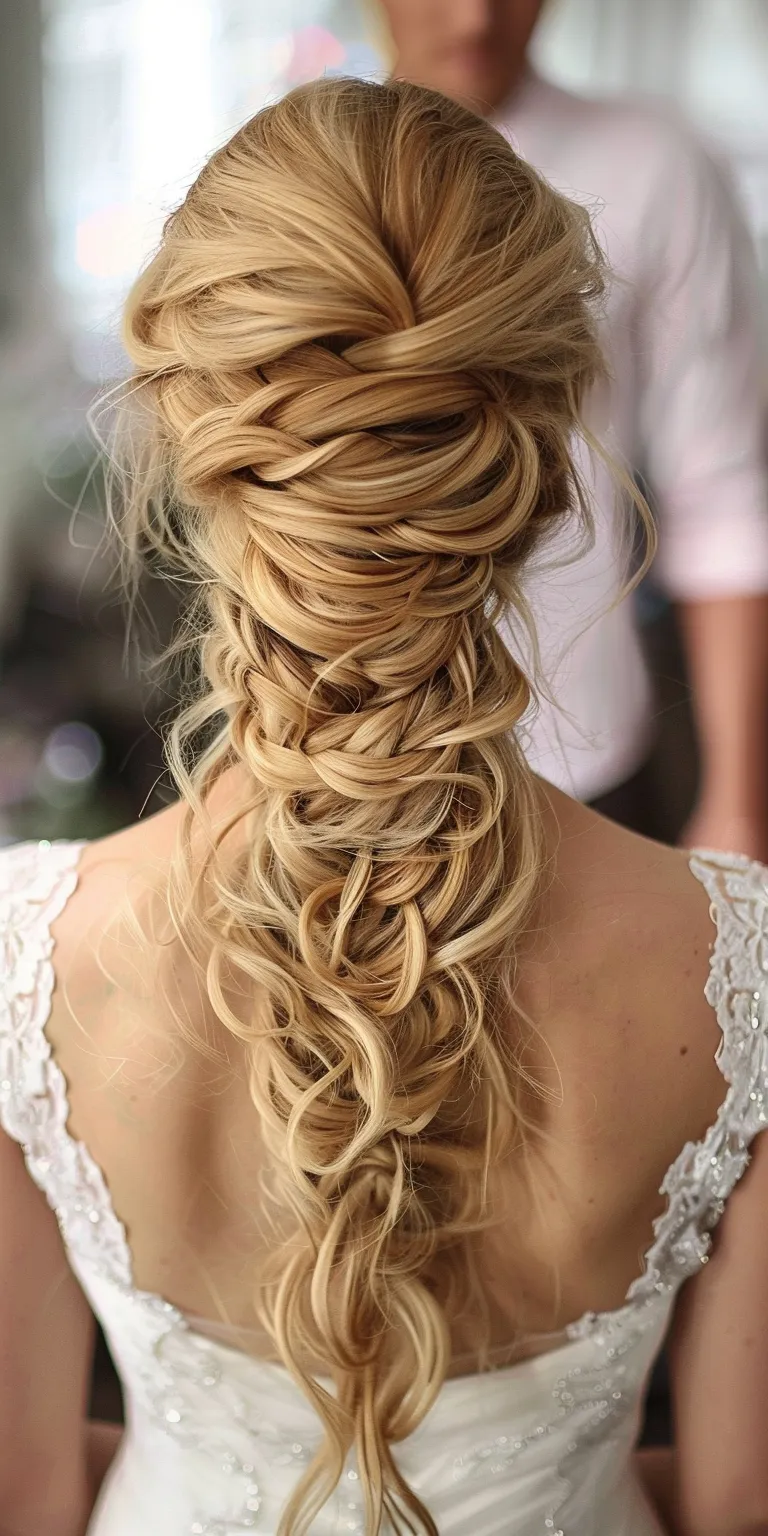 bridesmaid hairstyles for long hair Waterfall braids, Boho Updo, French braid, Braid