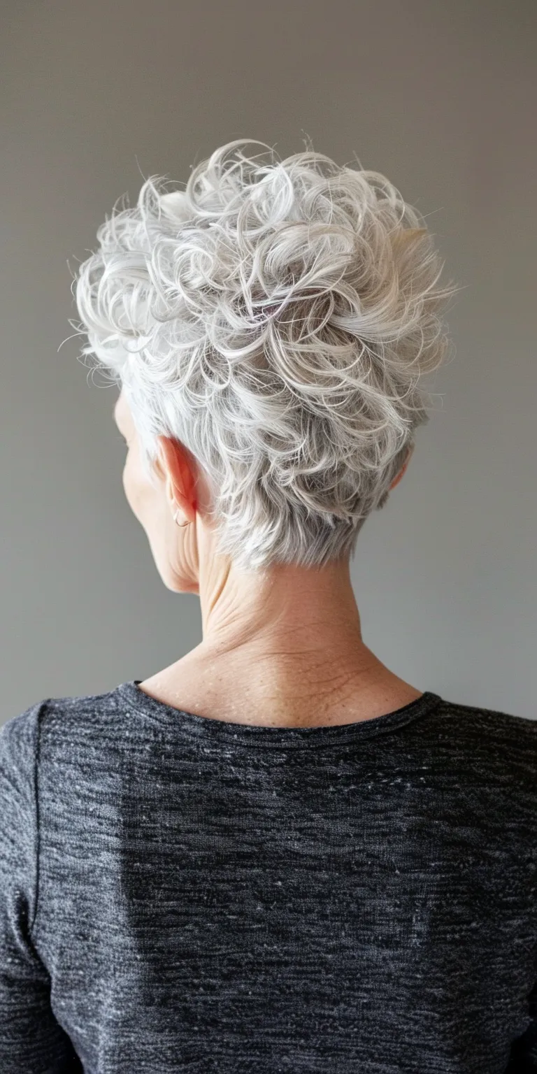 short haircuts for women over 60 Asymmetric cut, Digital perm, Pompadour, Short brush Feathered hair