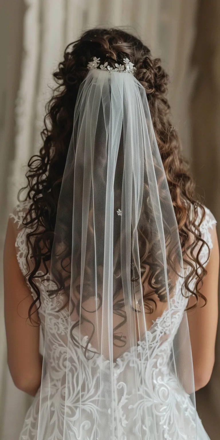 curly hair wedding styles Curtained hair, Waterfall braids, Ringlets, Feathered Layered