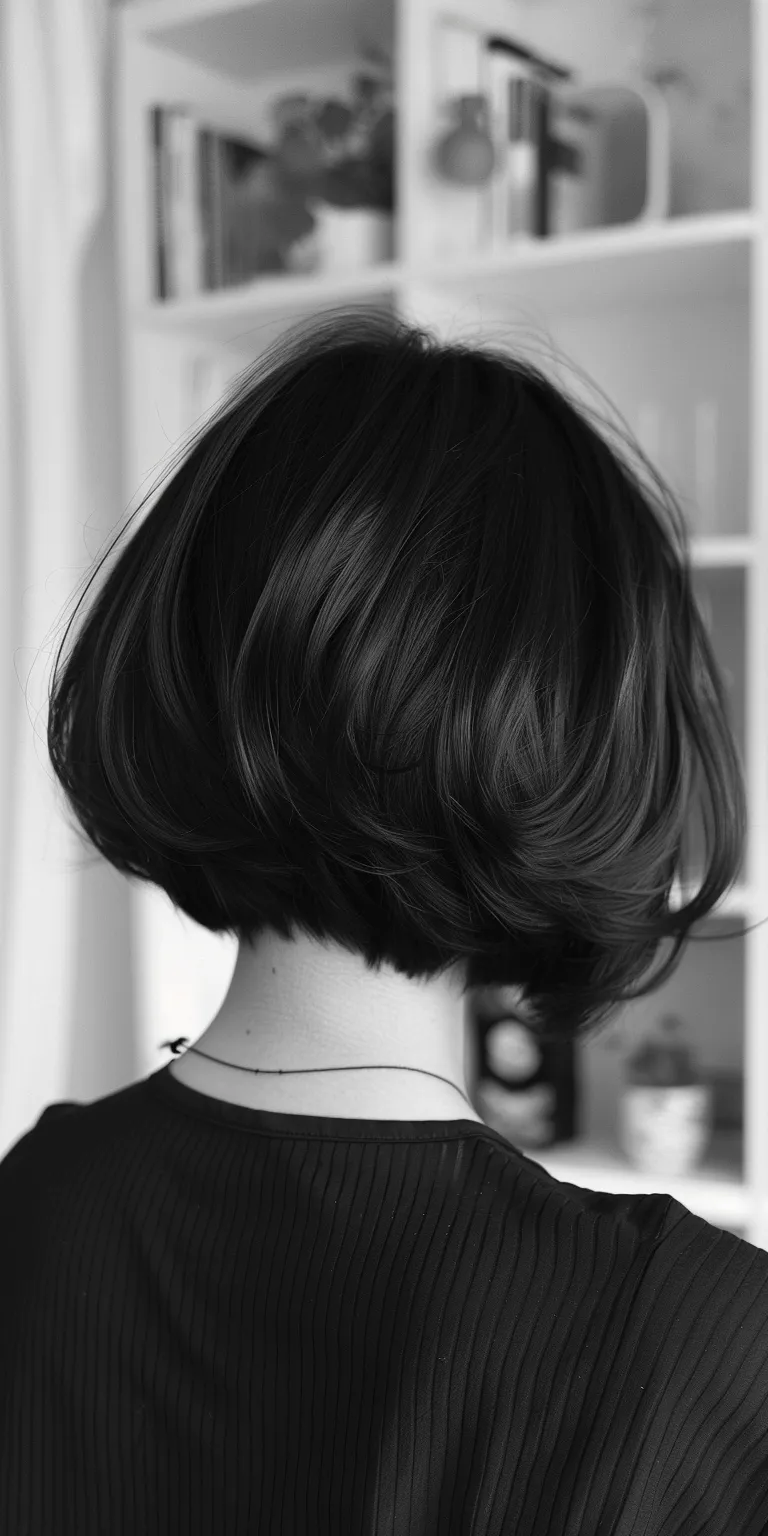 short hairstyles for fat faces and double chins Asymmetric cut, Bob Chignon, Short brush Butterfly haircut