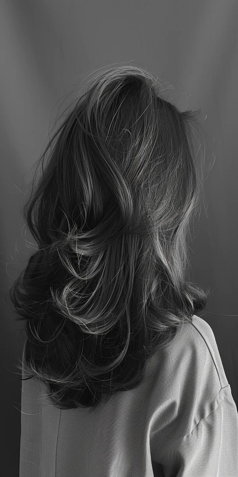 below shoulder length haircuts Layered hair, Asymmetric cut, Long Feathered Bouffant