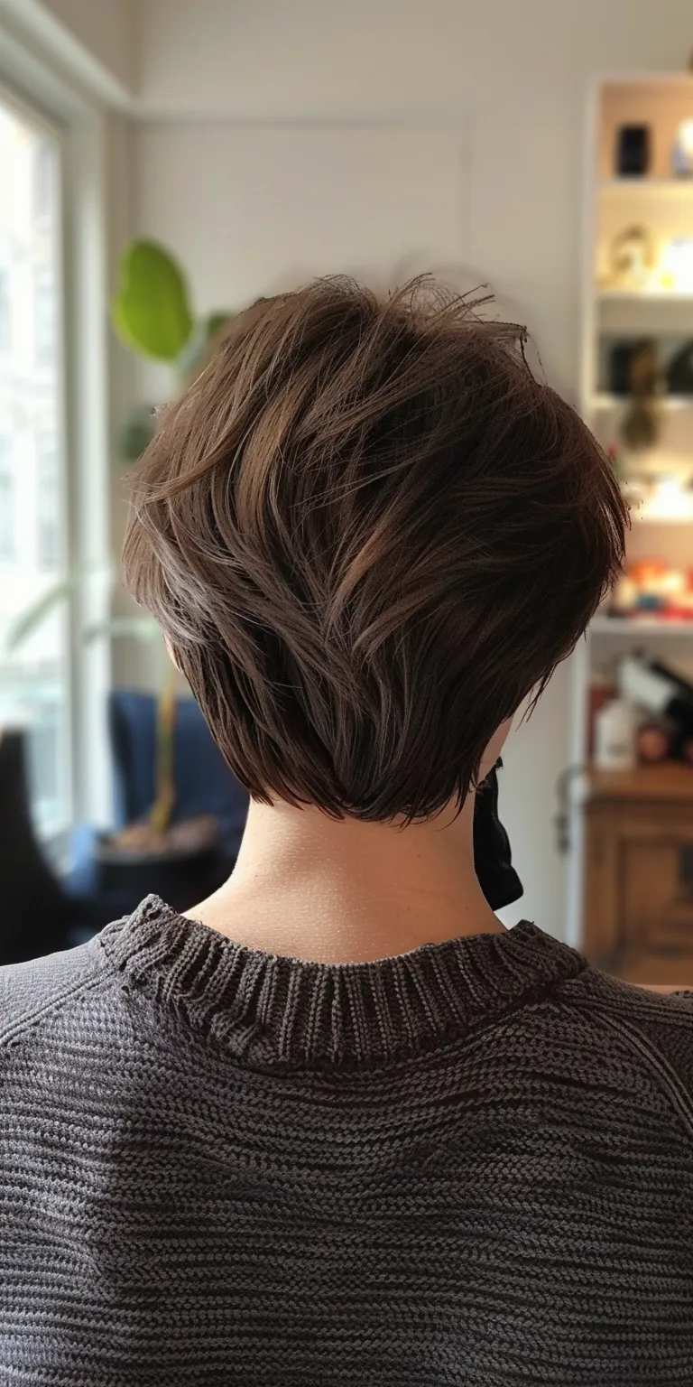 short layered haircuts Short brush cut, Asymmetric Pixie Digital perm, Professional cut