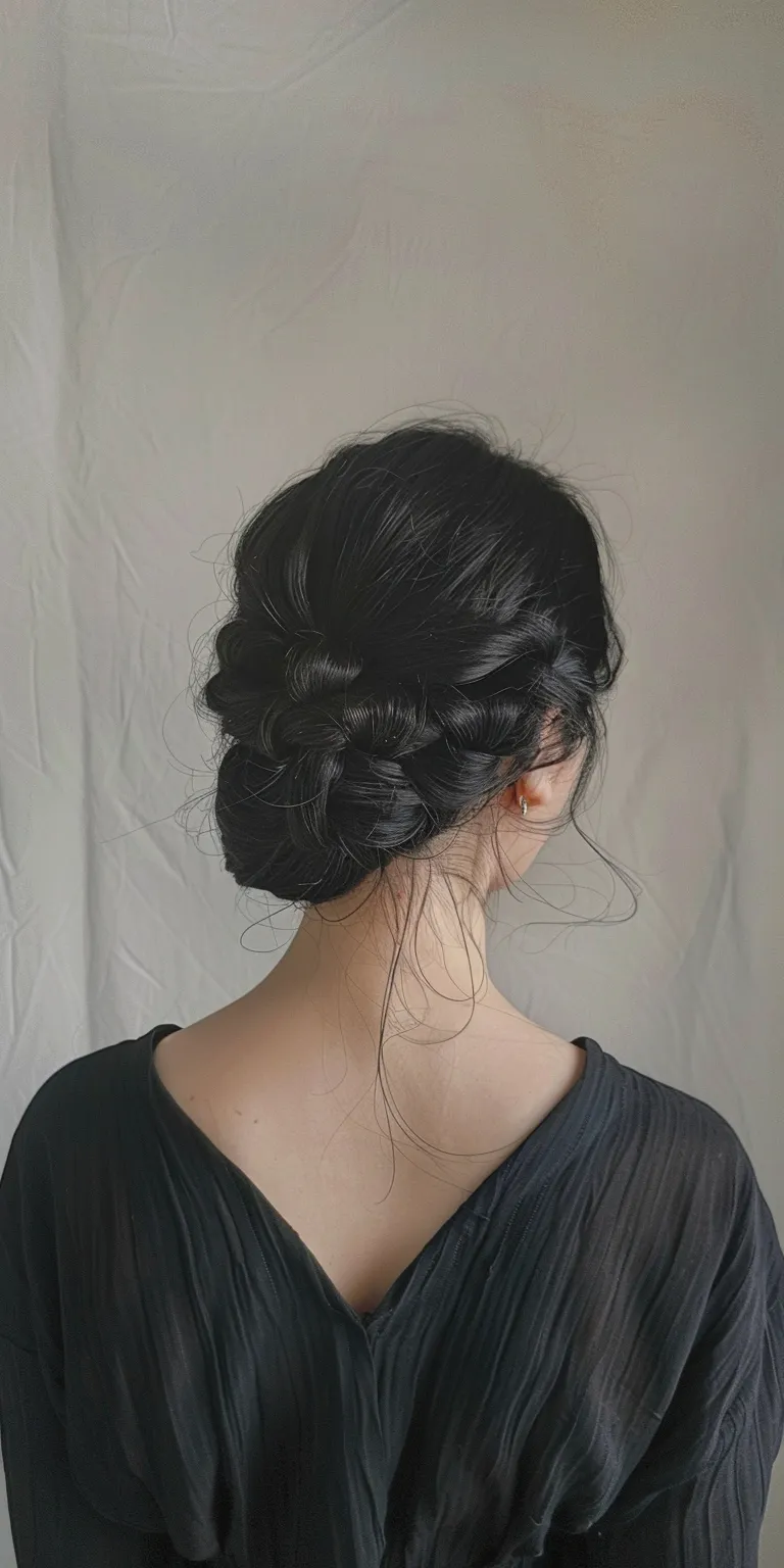 asian hairstyles Milkmaid braid, Updo, Waterfall braids, Chignon, French braid