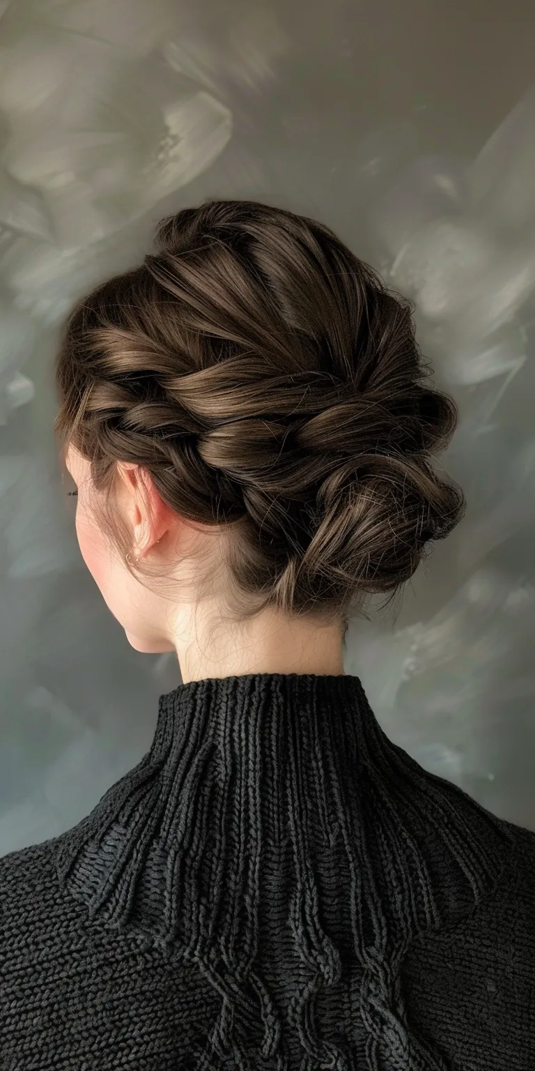 half ponytail Updo, French twist, Chignon, Milkmaid braid, braid