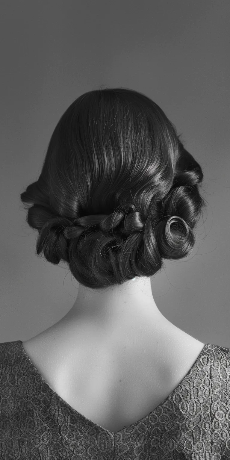 1980 hairstyles Chignon, Updo, Milkmaid braid, Finger wave, French twist