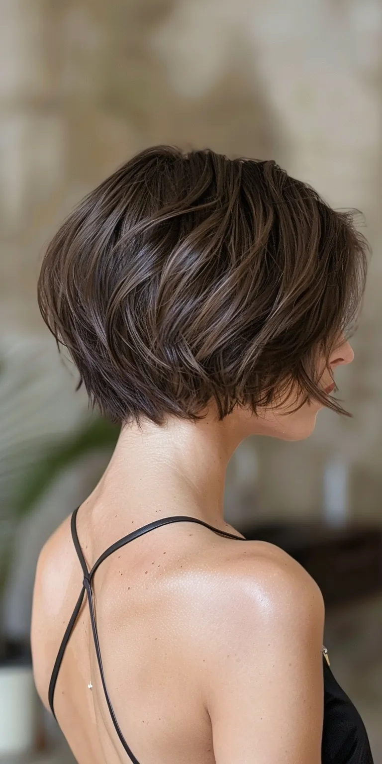 short thin hairstyles Asymmetric cut, Pixie Layered hair, Short brush Bob cut