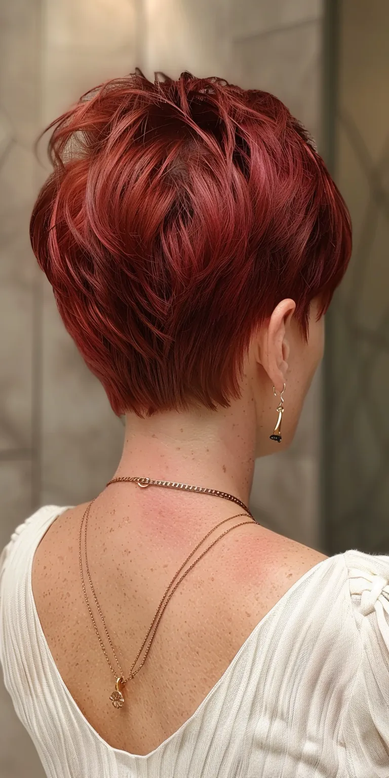 short red hair styles Asymmetric cut, Japanese women's hairstyles, Butterfly haircut, Historical Christian French twist