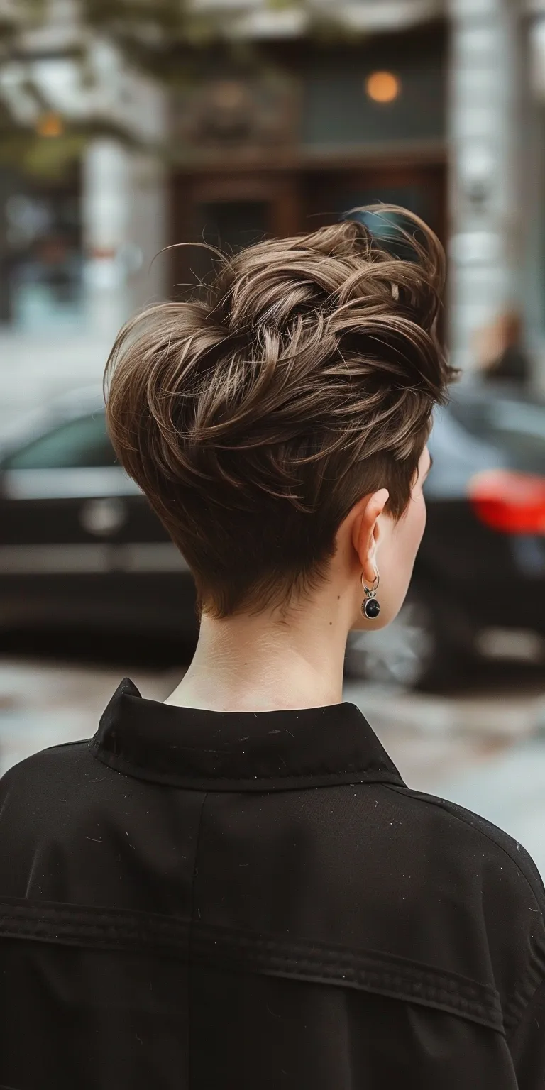 short pixie cuts Updo, Chignon, Pompadour, Asymmetric cut, French twist