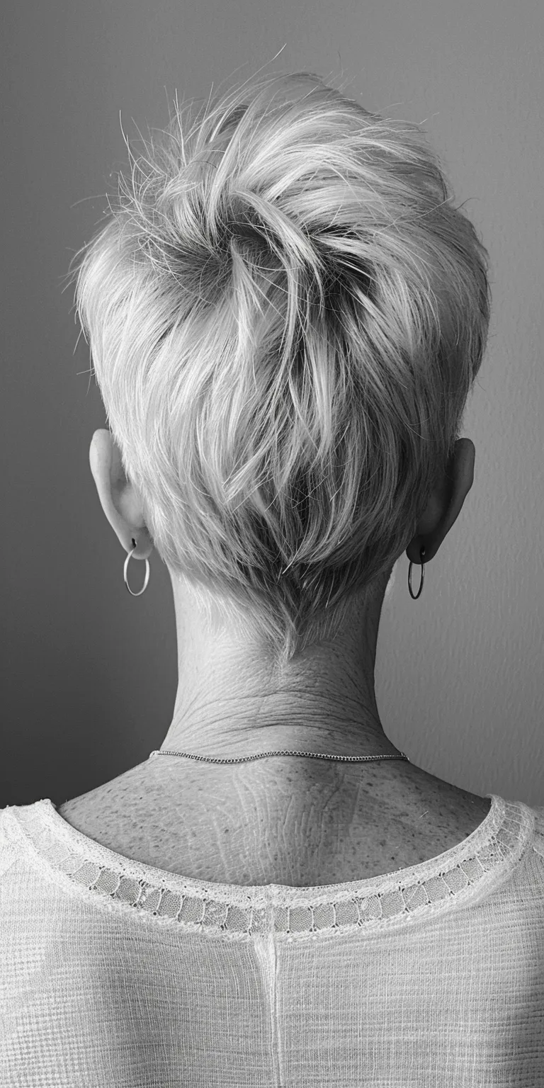 short hairstyles for women over 50 Asymmetric cut, Short brush French twist, Chignon, Pompadour