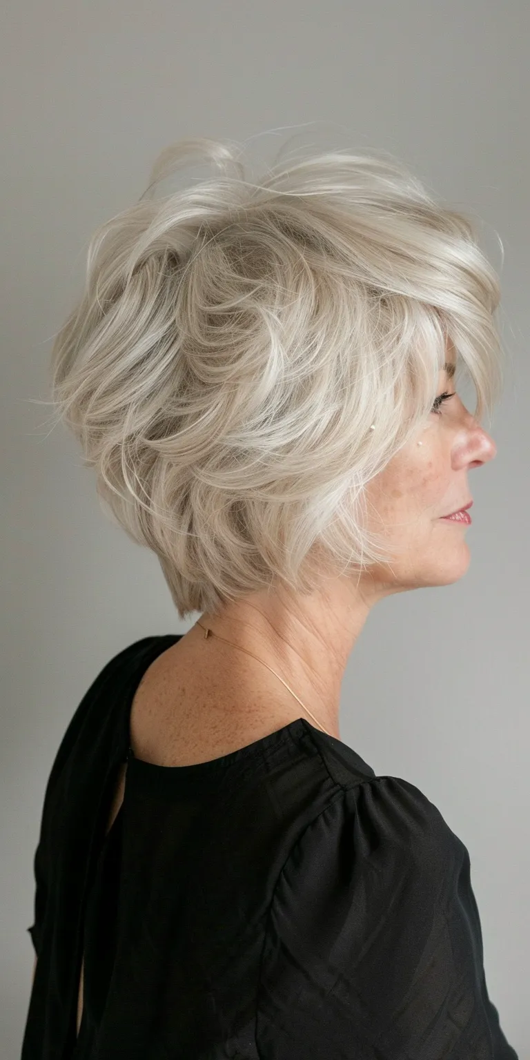 medium haircuts for women over 50 Layered hair, Asymmetric cut, Digital perm, Historical Christian hairstyles, Feathered hair