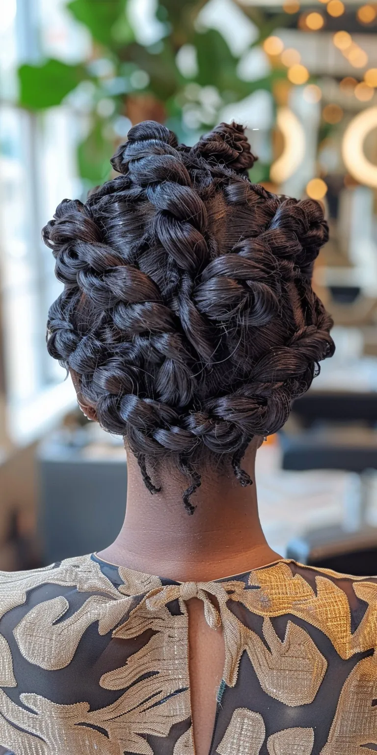 knotless goddess braids Updo, Finger wave, French twist, Waterfall braids, Milkmaid braid