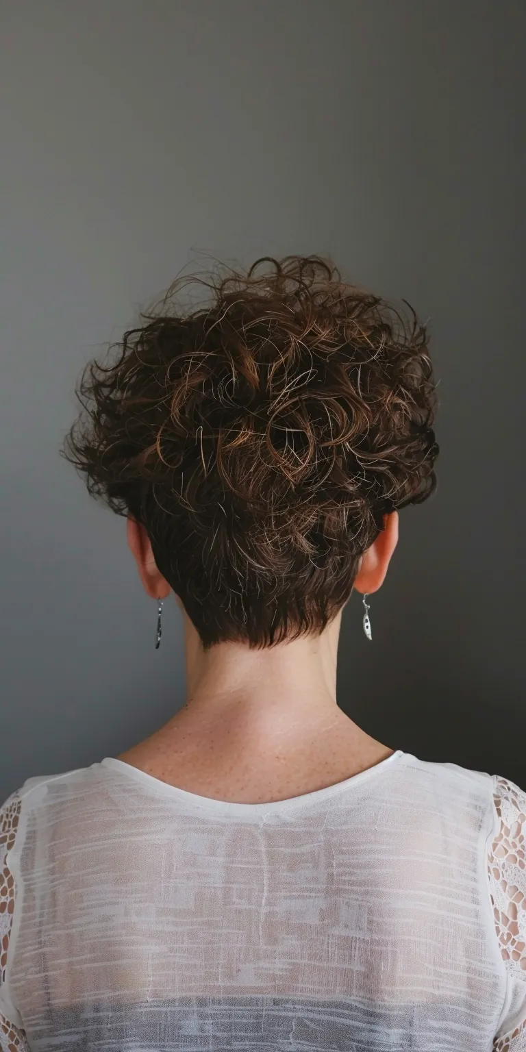 short haircuts for curly hair Digital perm, Asymmetric cut, Updo, Chignon, Short brush cut