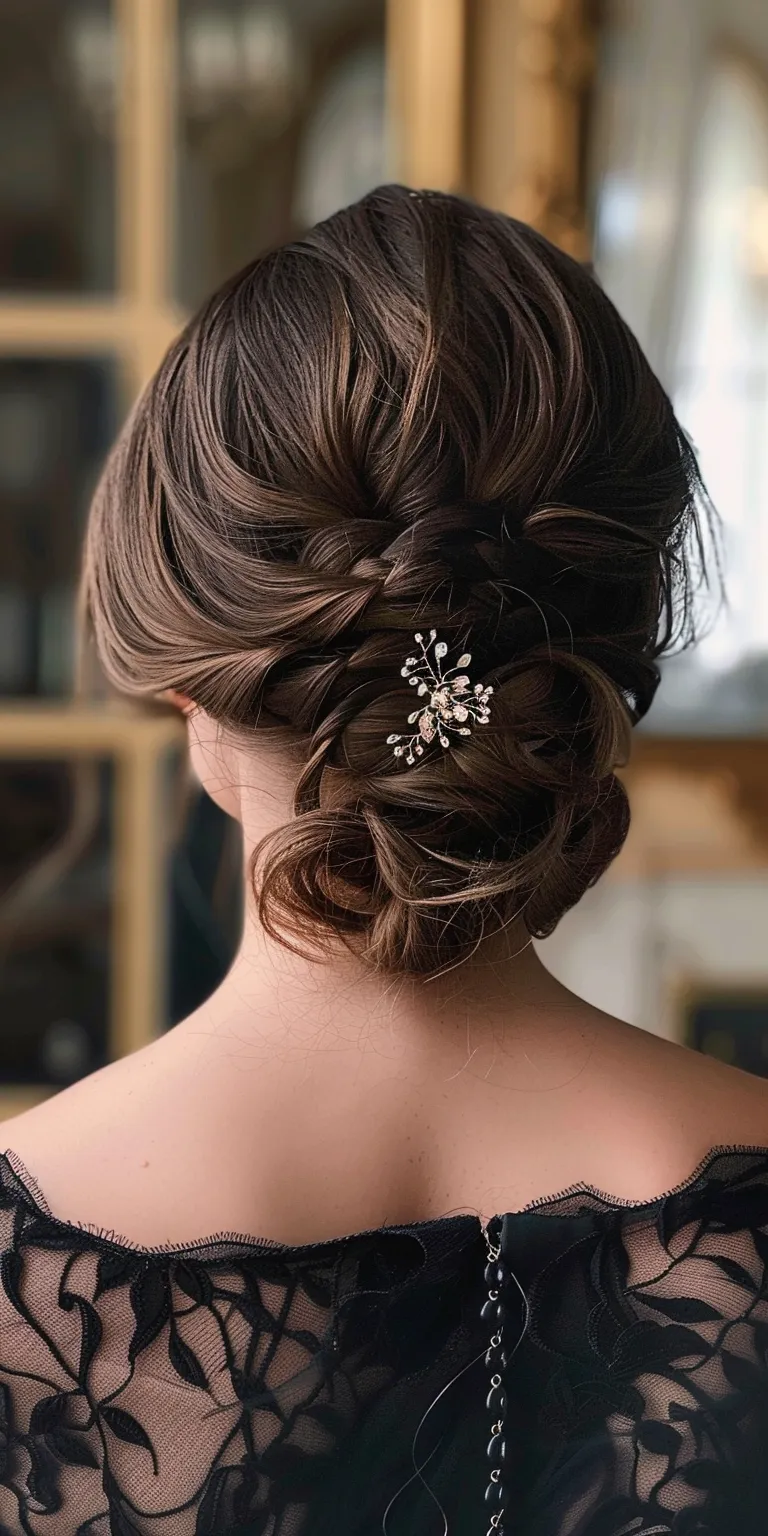 low bun hairstyles Updo, Chignon, Milkmaid braid, Ballerina bun, French twist