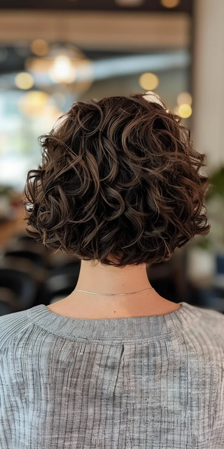 short curly bob Digital perm, Asymmetric cut, Short brush Professional Ringlets