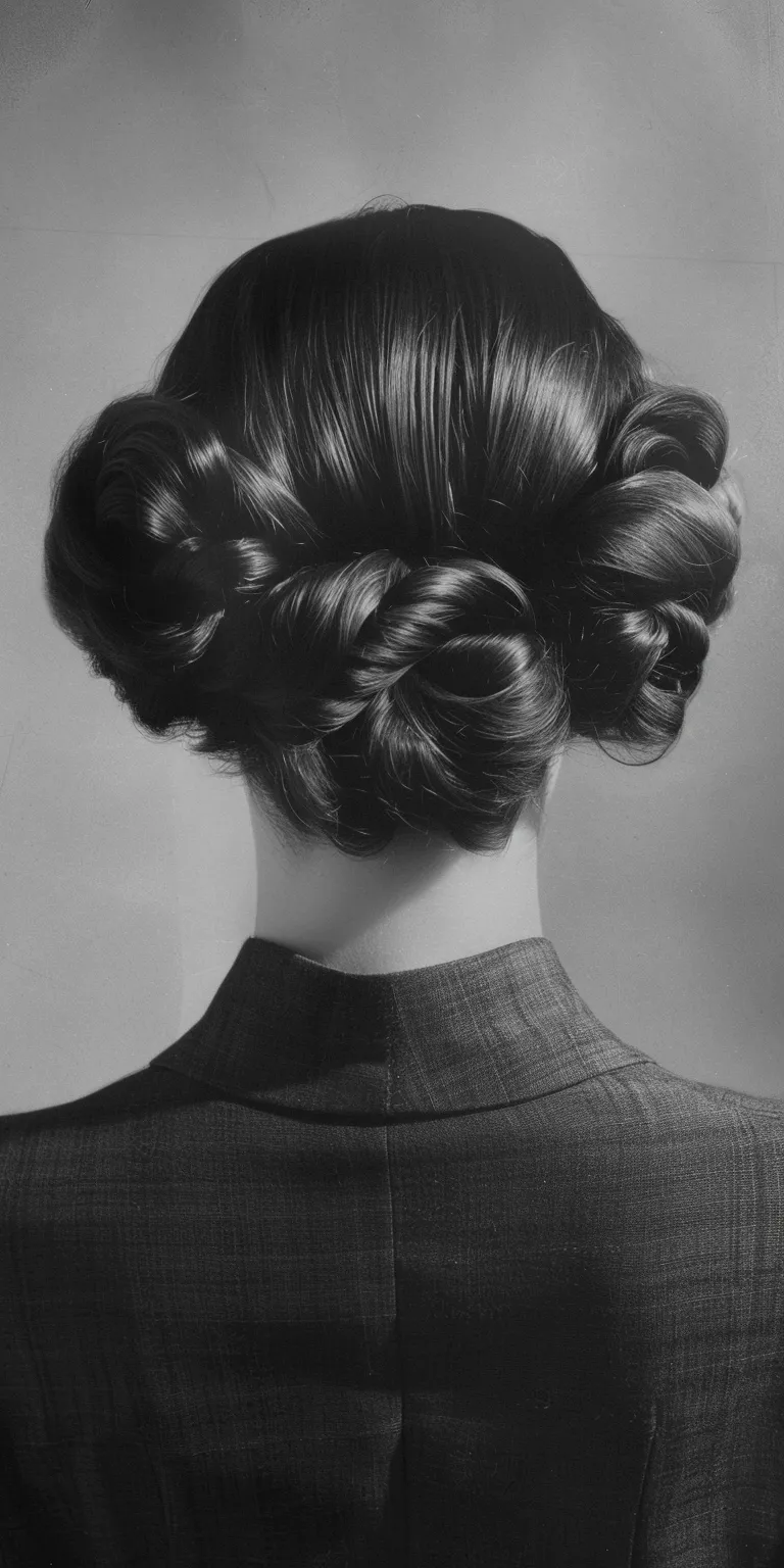 50's hairstyles Chignon, Updo, French twist, Finger wave, Milkmaid braid