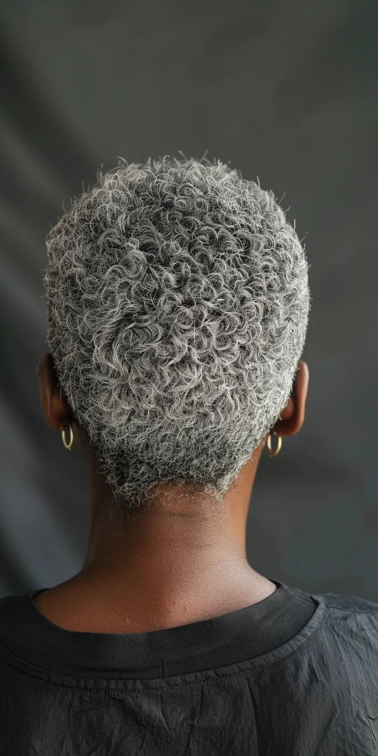 grey hair styles Asymmetric cut, Short brush Digital perm, Afro puffs, Pompadour