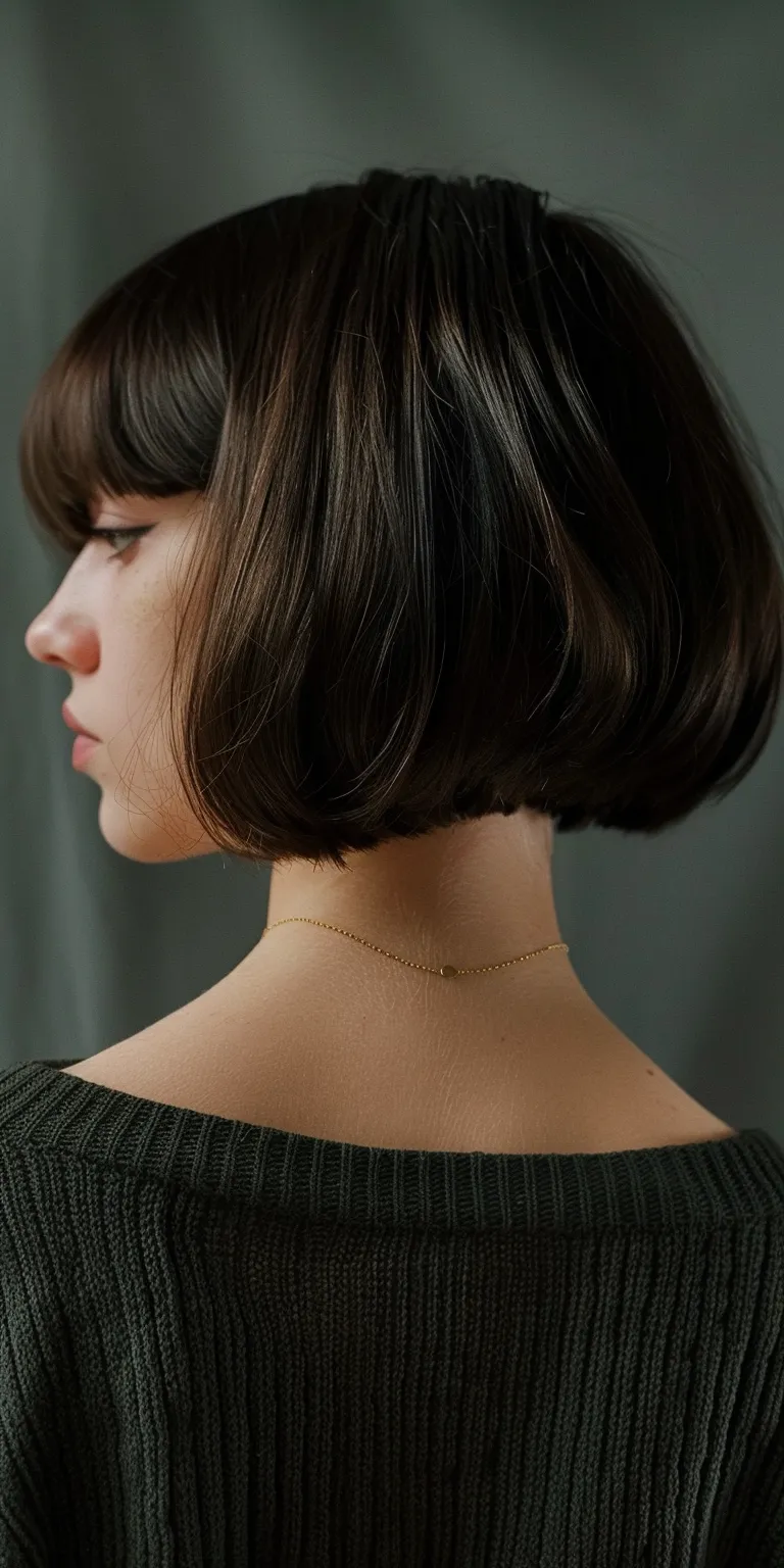 short bob haircuts with bangs Asymmetric cut, Bob Butterfly haircut, Japanese women's hairstyles, Short brush cut