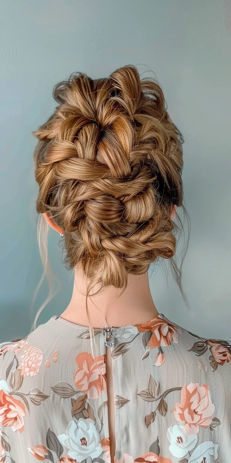 braided bun Updo, French braid, Waterfall braids, twist, Milkmaid braid