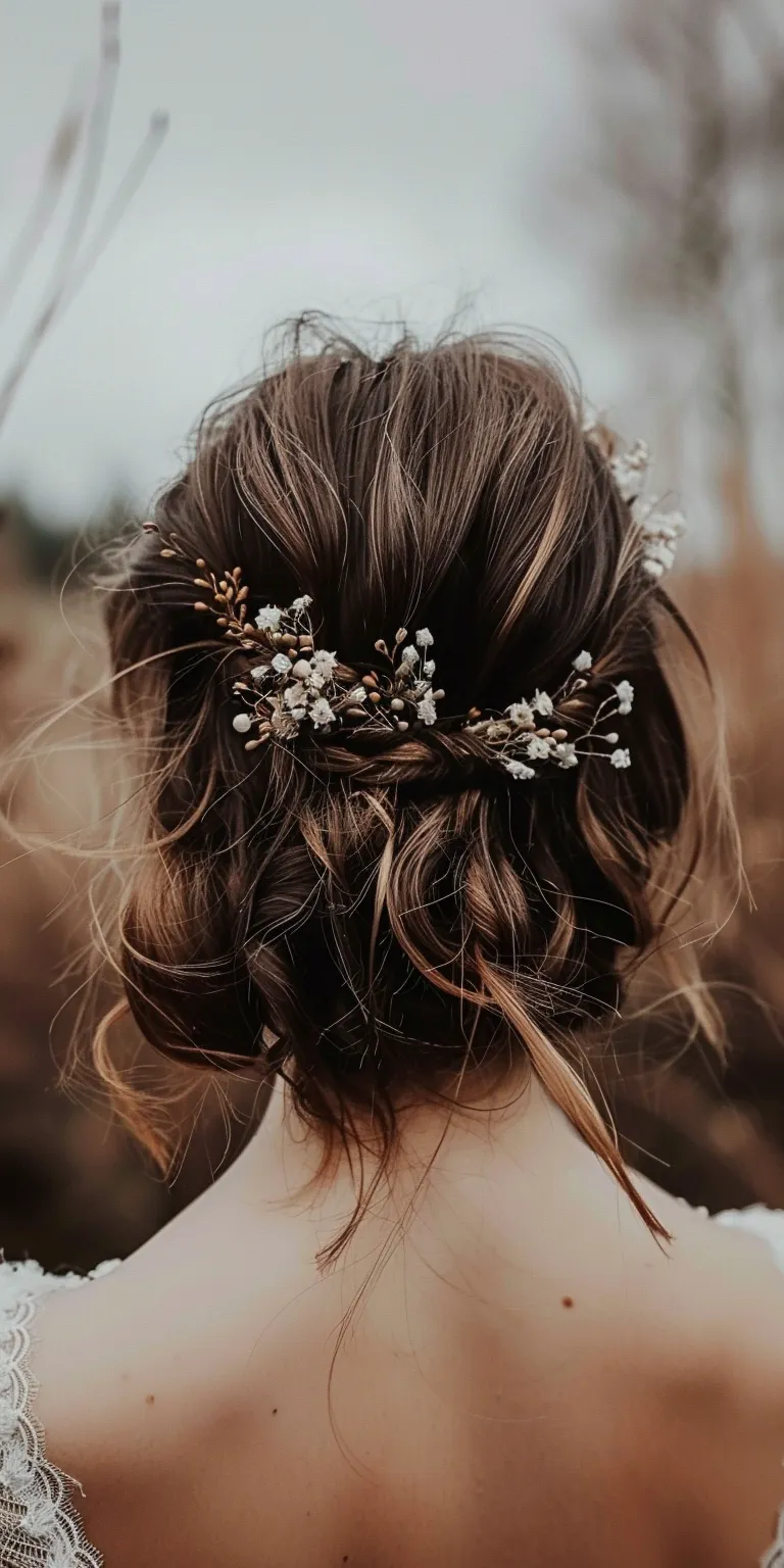 wedding hairstyles for medium hair Updo, Milkmaid braid, Boho braids, Chignon, Ballerina bun