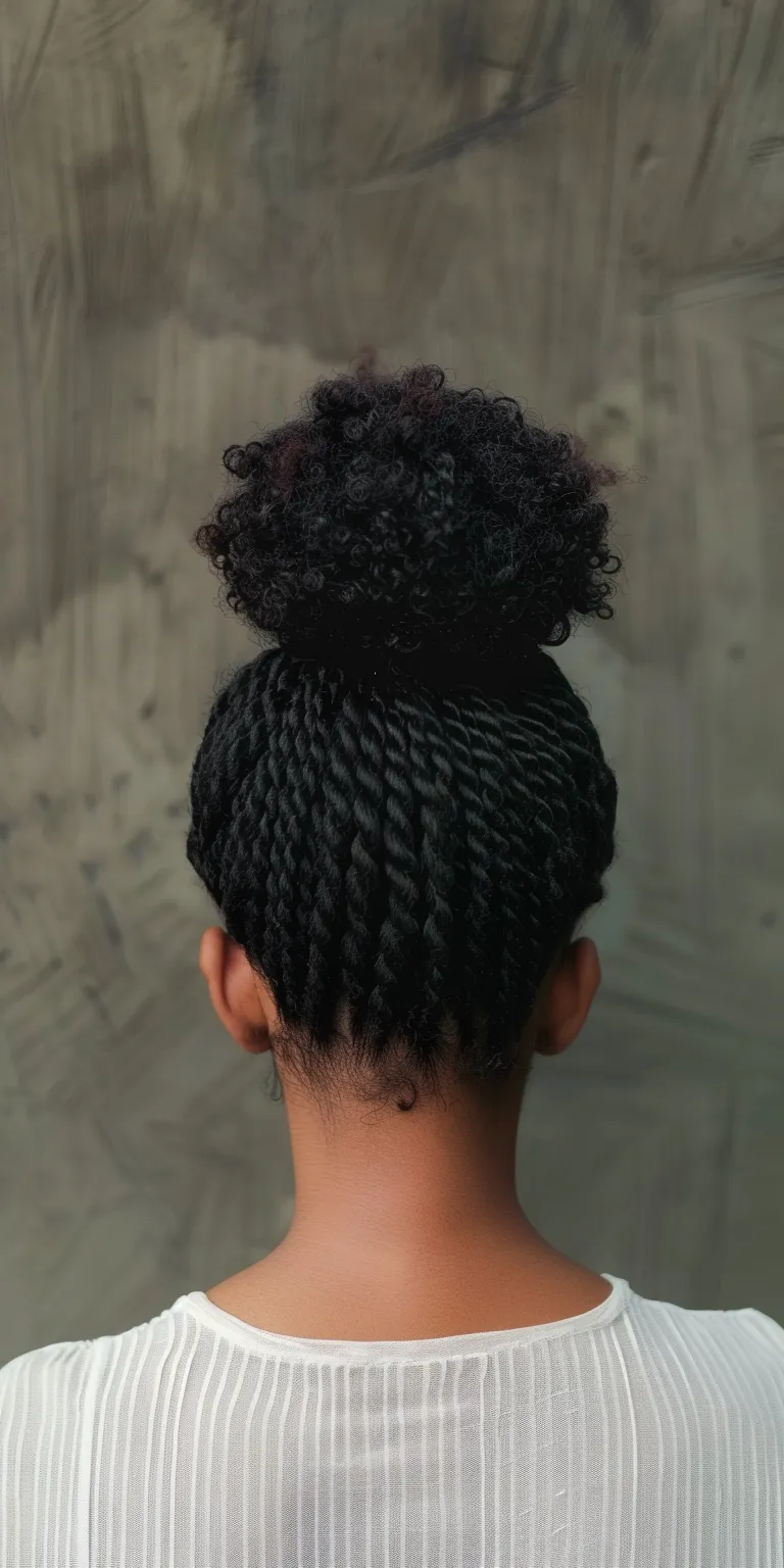 black natural hairstyles French twist, Afro puffs, Crochet braids, Waterfall Digital perm