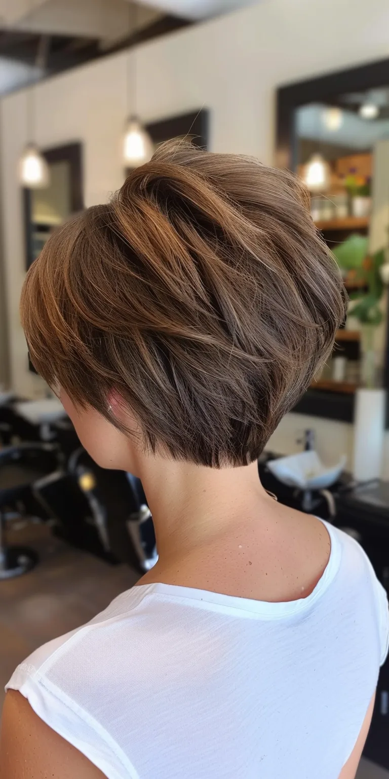 short layered hairstyles Asymmetric cut, Short brush Pixie Professional Bob cut