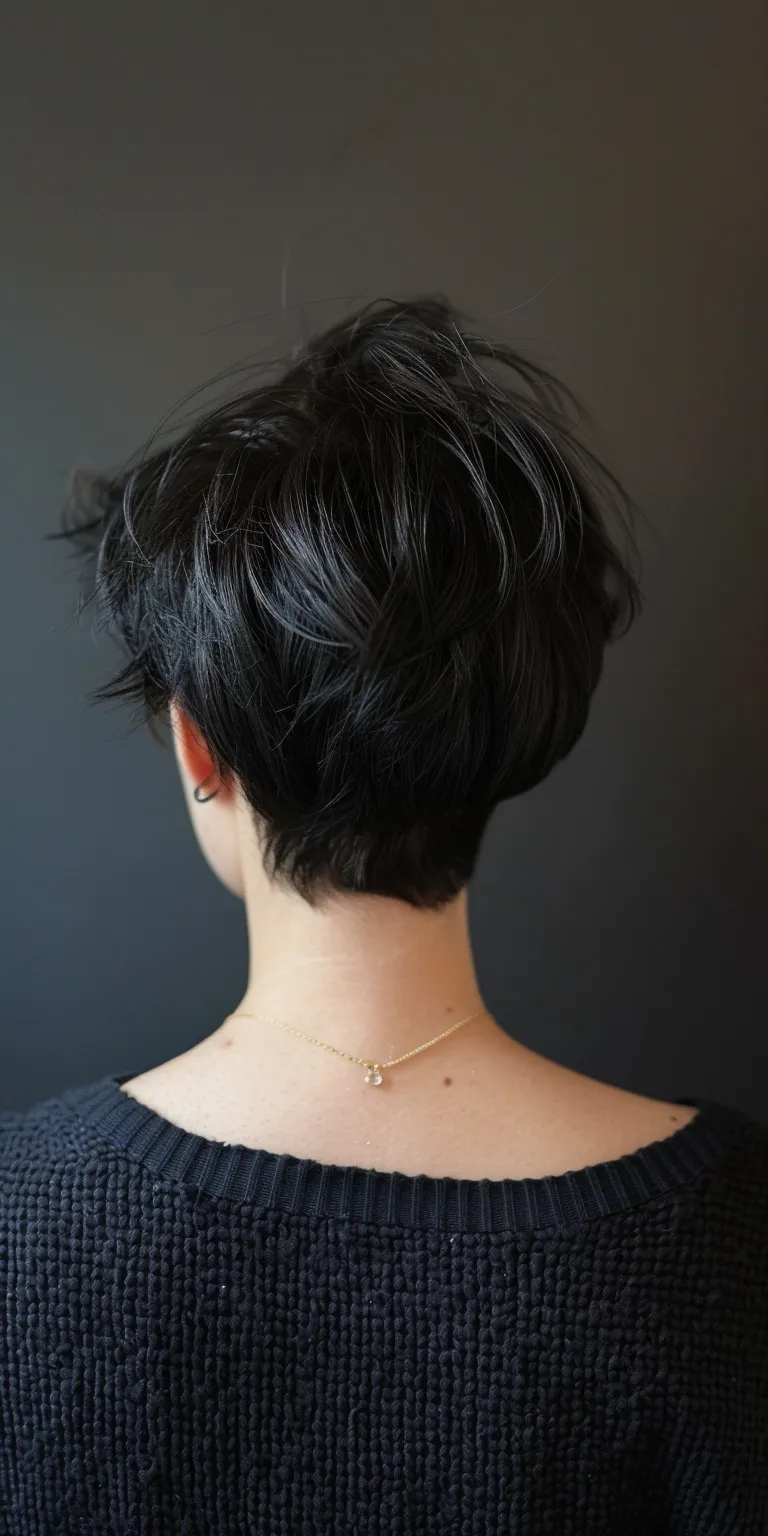 black short haircuts Asymmetric cut, Pixie Short brush Chignon, Layered hair