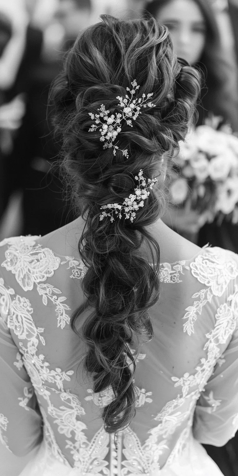 curly ponytail hairstyles Boho braids, Waterfall Updo, Chignon, Milkmaid braid