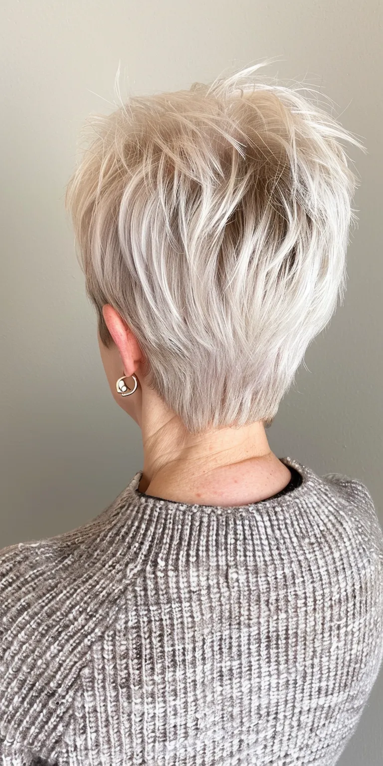 short choppy hairstyles Asymmetric cut, Short brush Pixie Pompadour, Frosted tips