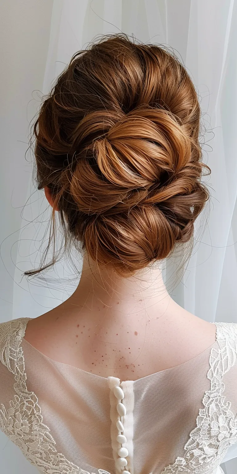 bridal bun hairstyle Updo, Chignon, French twist, Ballerina bun, Milkmaid braid