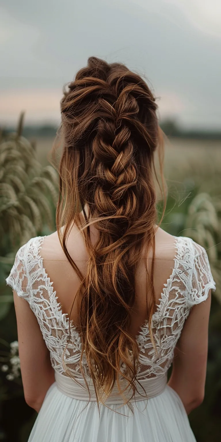 wedding hairstyles for long hair Boho braids, Waterfall Braid, French braid, Updo