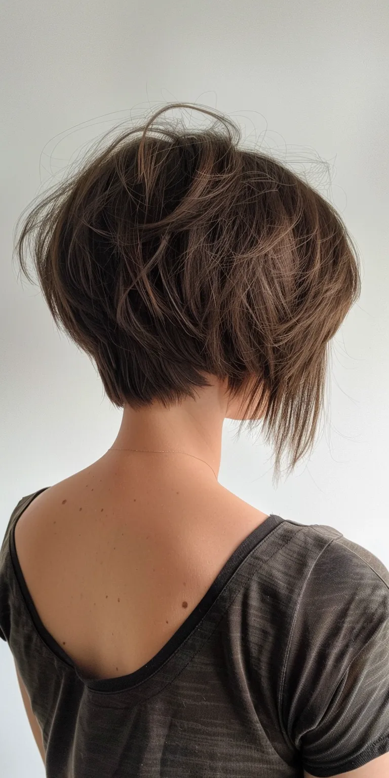 short layered hairstyles Asymmetric cut, Short brush Chignon, Layered hair, Pixie cut