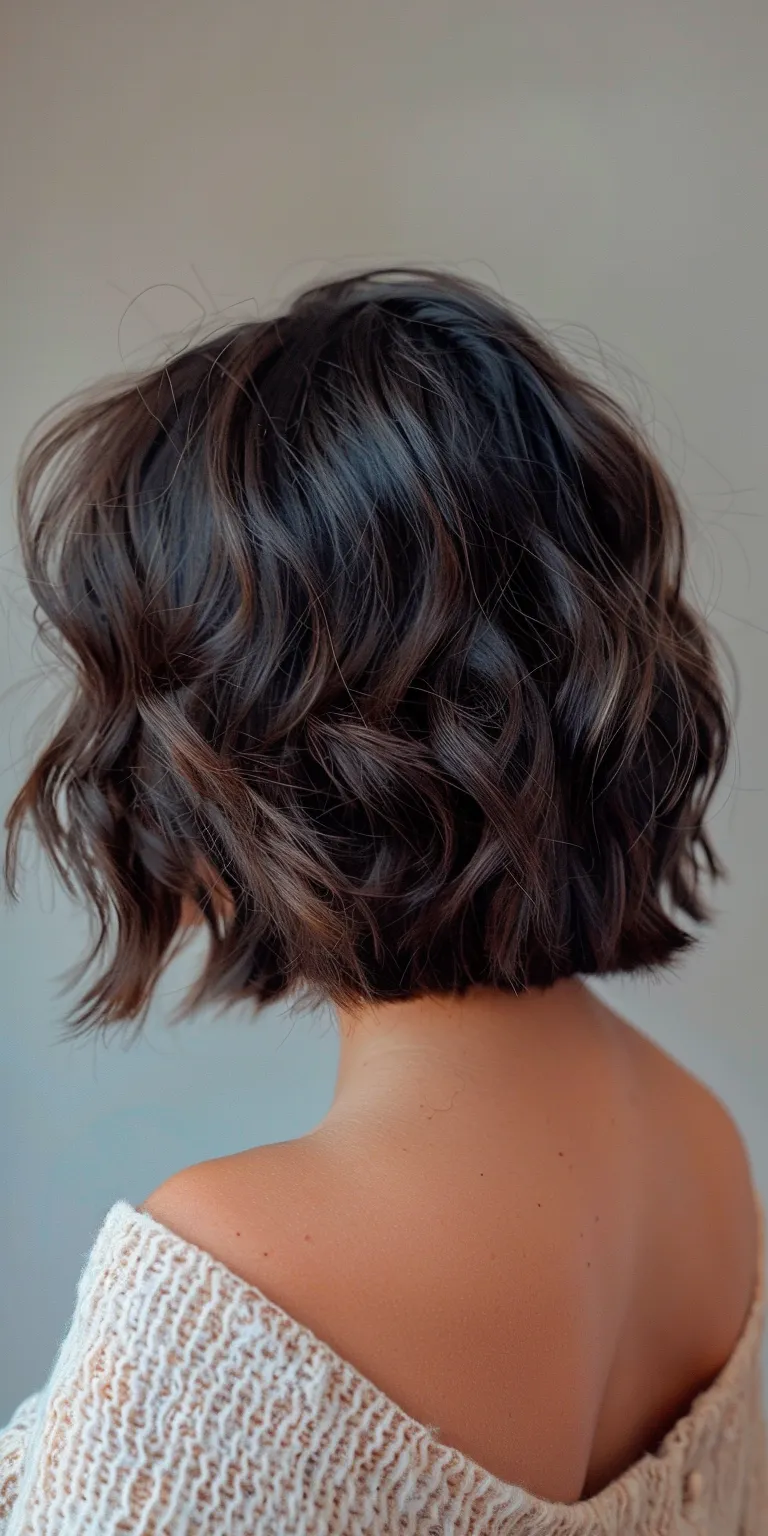 wavy bob Asymmetric cut, Bob Digital perm, Layered hair, Short brush cut