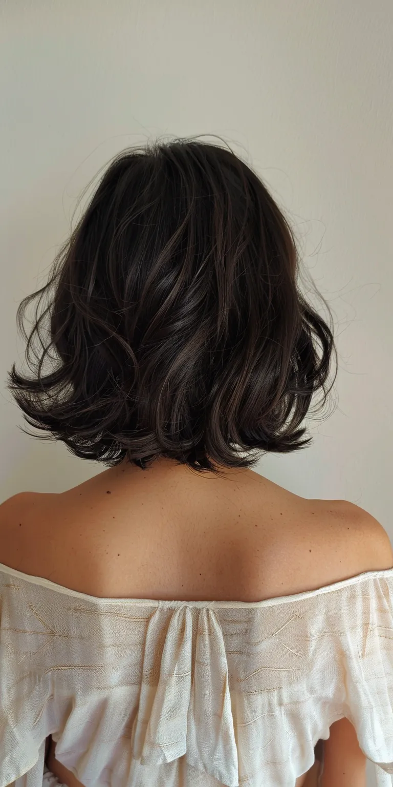 shoulder length hair styles Asymmetric cut, Layered hair, Chignon, Bob Digital perm