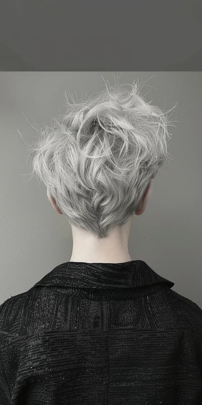 short grey hairstyles Asymmetric cut, Layered hair, Feathered Pompadour, Frosted tips